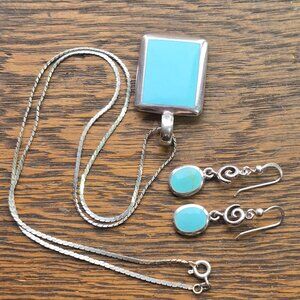 Sterling Silver & Turquoise vintage earring & Necklace set